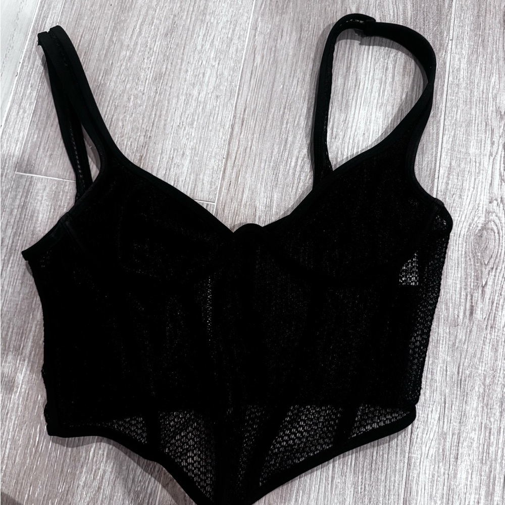 White fox Black Mesh Longline Bralette top